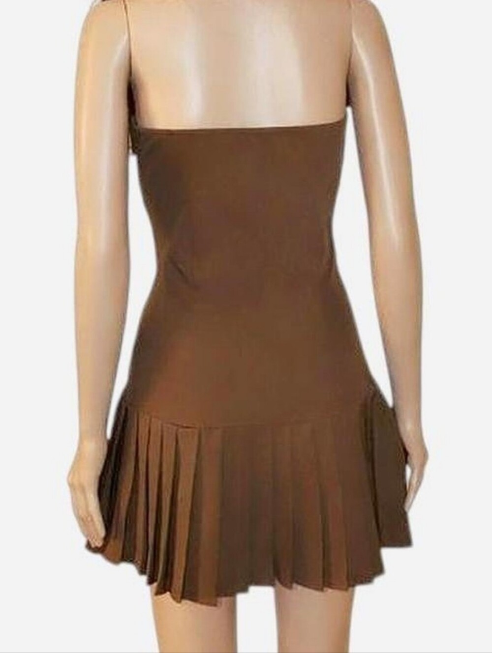 PrettyLittleThing Strapless Brown Pleated Dress Size 4 - Picture 6 of 7